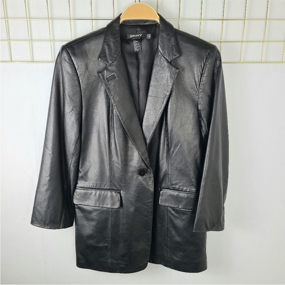 DKNY Black Genuine Leather Blazer